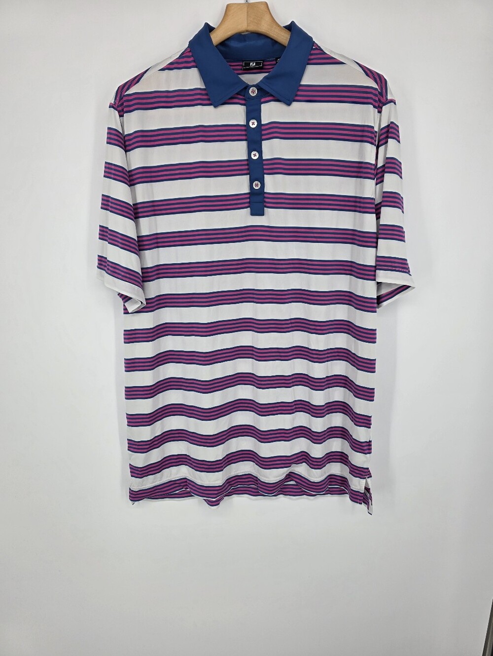 FJ Striped Polo Shirt - Blue and Pink Stripes, Size XL